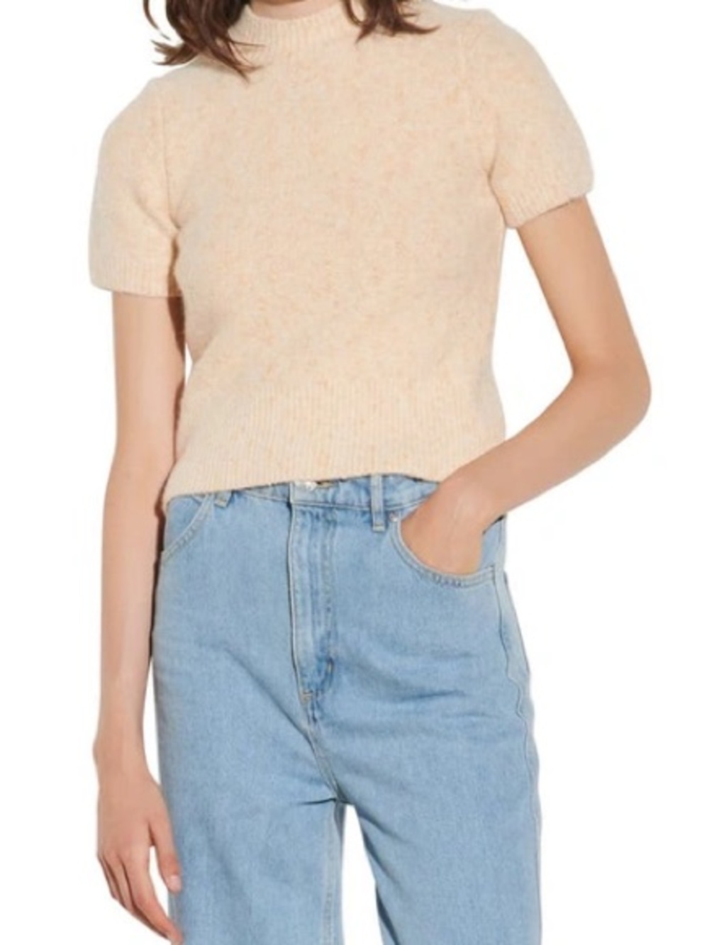 Sandro Cream Short-Sleeve Knit Sweater